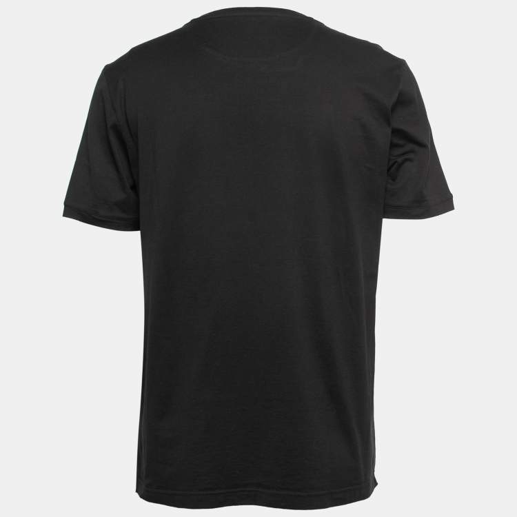 Pre Owned Fendi Black Cotton Alcantara FF Logo Embroidered Round Neck T-Shirt XL