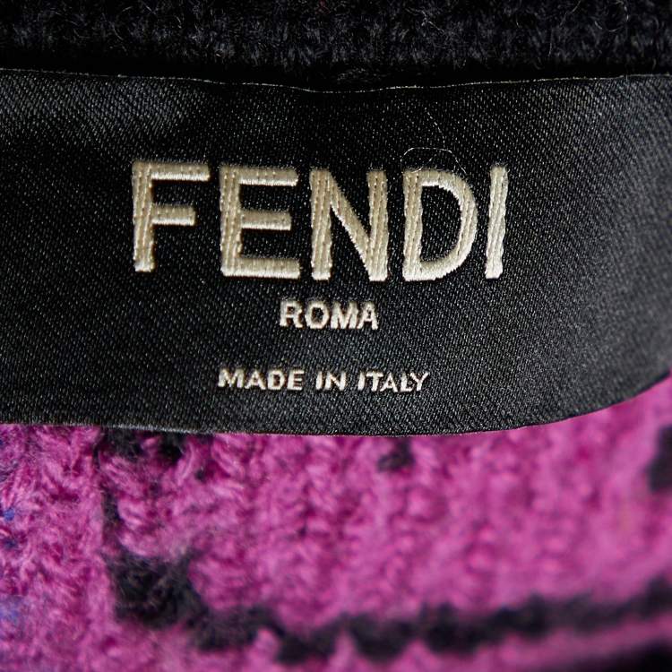 Pre Owned Fendi Black Logo Intarsia Wool Knit Sweater XL