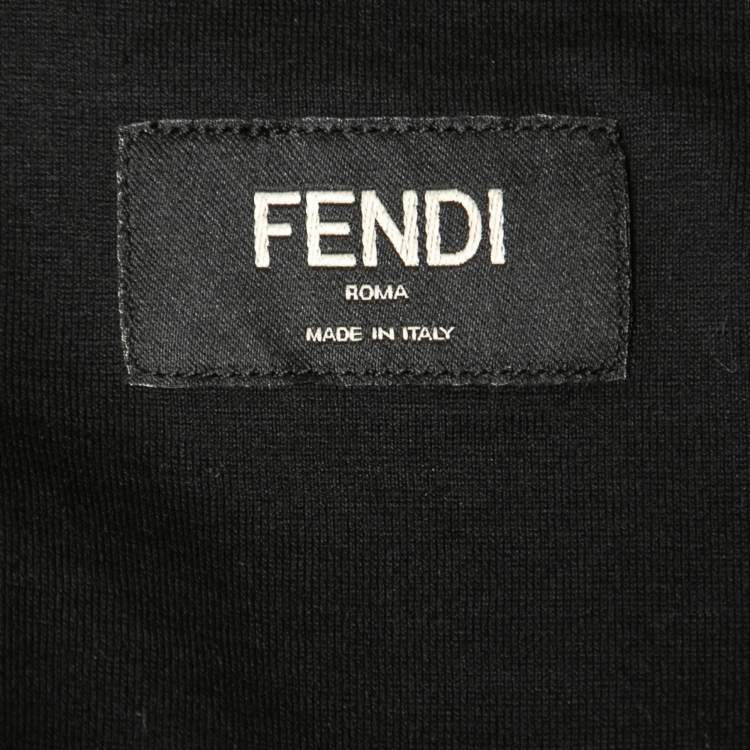 Pre Owned Fendi Black Cotton Velvet Logo Patched T-Shirt S