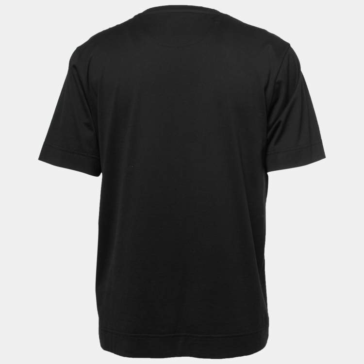 Pre Owned Fendi Black Cotton Velvet Logo Patched T-Shirt S