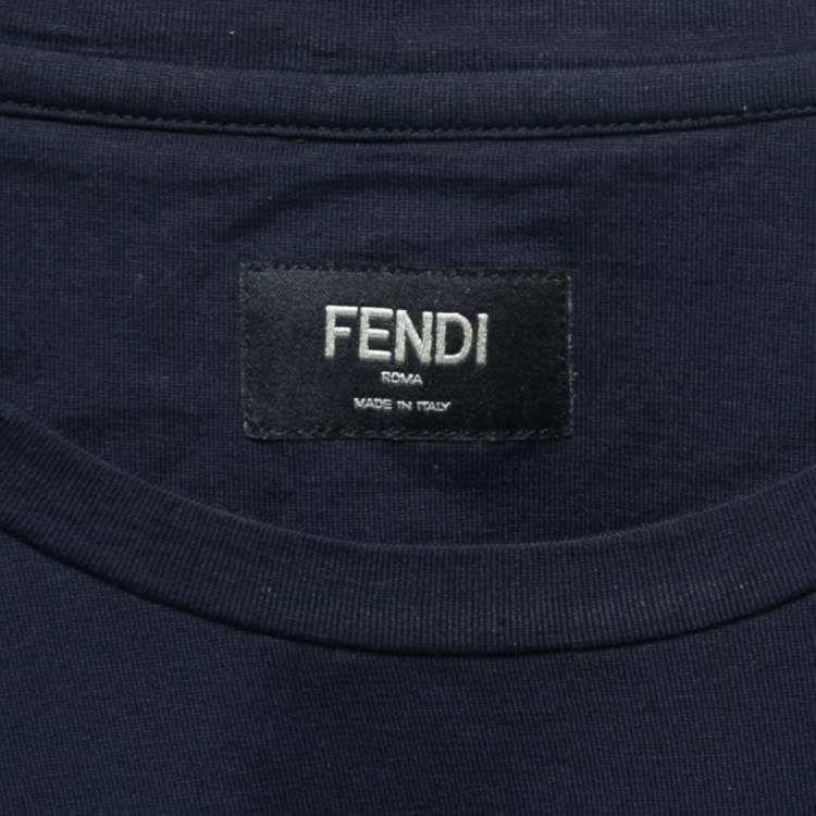 Pre Owned Fendi Navy Blue Frog & Butterfleyes Cotton Crew Neck T-Shirt M
