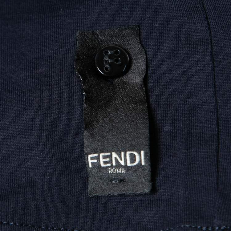 Pre Owned Fendi Navy Blue Frog & Butterfleyes Cotton Crew Neck T-Shirt M
