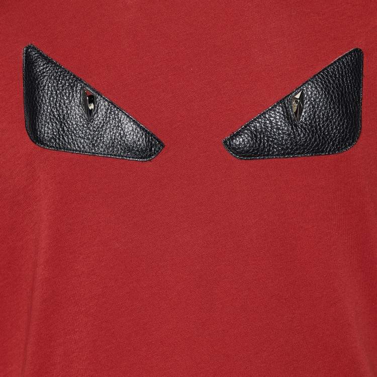 Pre Owned Fendi Red Cotton Studded Leather Bag Bugs Appliqued T-Shirt XL