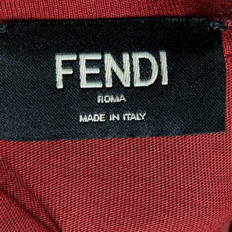 Pre Owned Fendi Red Cotton Studded Leather Bag Bugs Appliqued T-Shirt XL