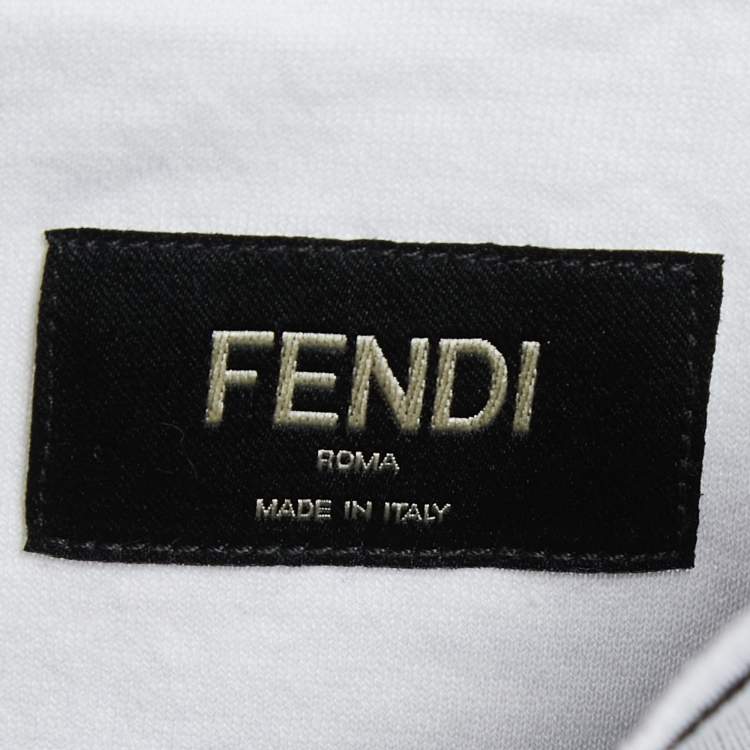 Pre Owned Fendi White Cotton Logo Band Collar T-Shirt XS