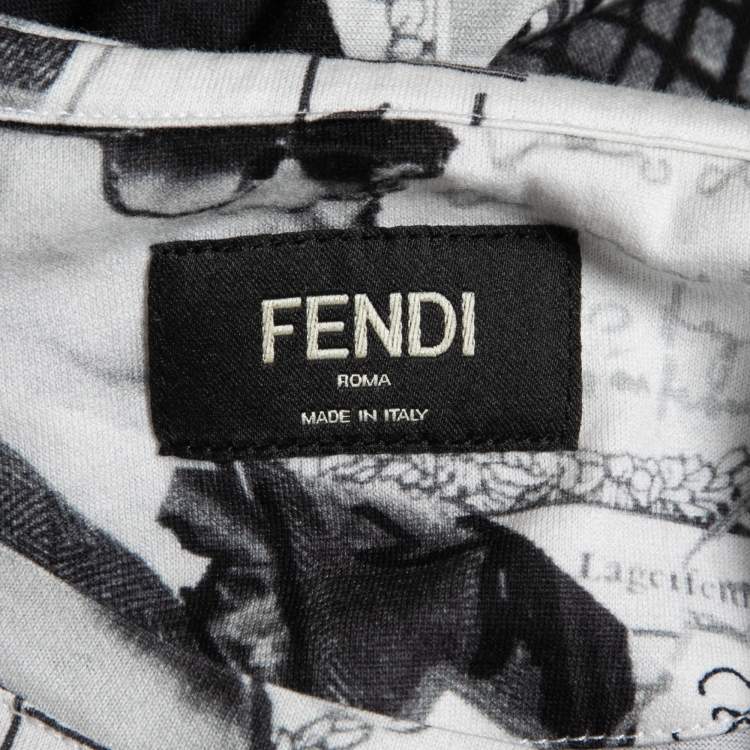 Pre Owned Fendi White Printed Cotton Crew Neck Half Sleeve T-Shirt L