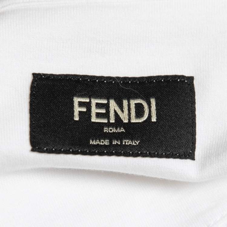 Pre Owned Fendi White Logo Patch Detailed Cotton Crew Neck T-Shirt S