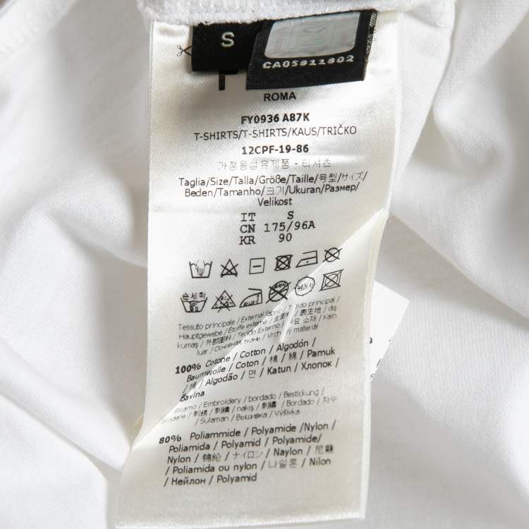 Pre Owned Fendi White Logo Patch Detailed Cotton Crew Neck T-Shirt S