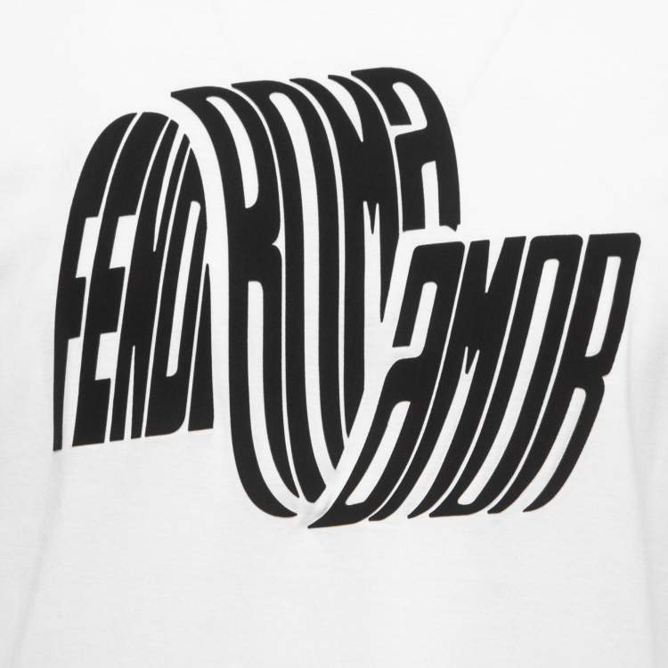 Pre Owned Fendi White Logo Patch Detailed Cotton Crew Neck T-Shirt S