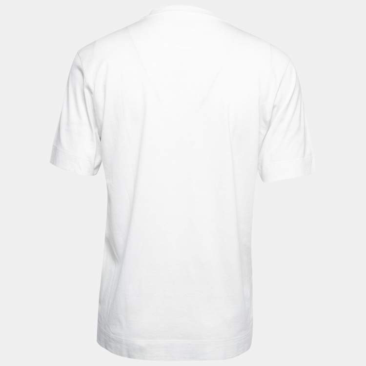 Pre Owned Fendi White Logo Patch Detailed Cotton Crew Neck T-Shirt S