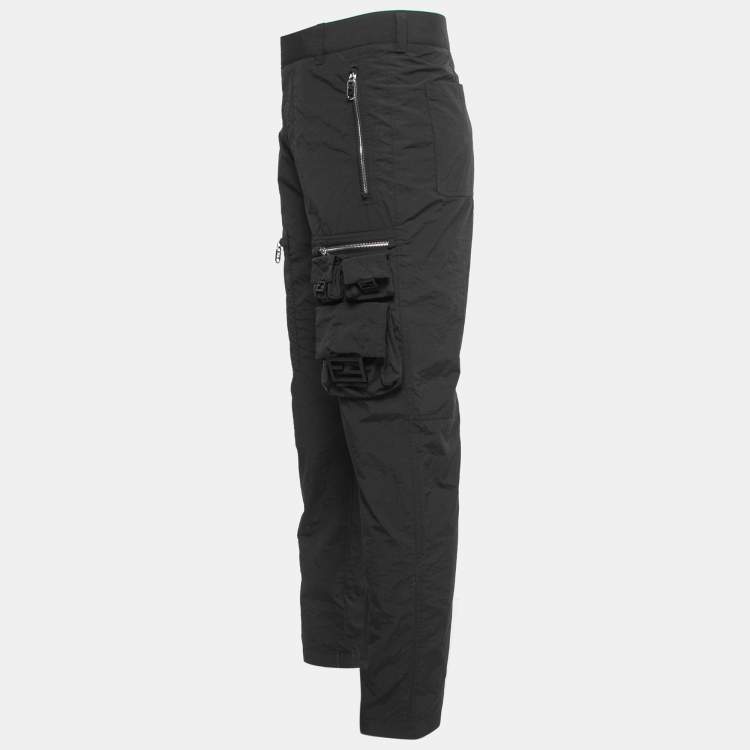 Pre Owned Fendi Black Nylon Pocket Detailed Trousers L