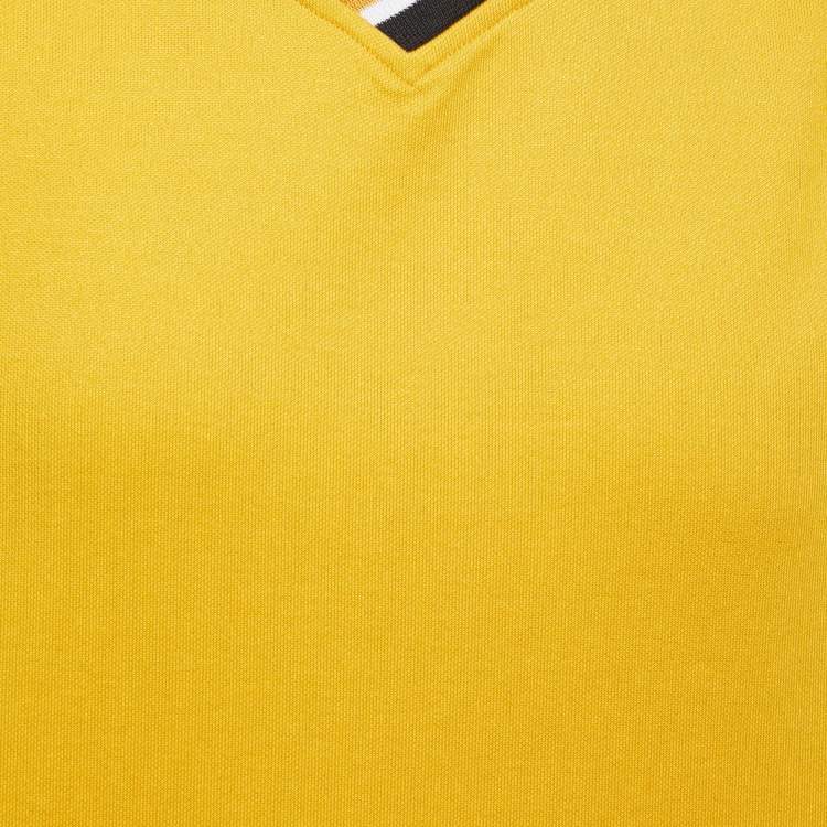 Pre Owned Fendi Yellow/White Knit V-Neck Half Sleeve T-Shirt L