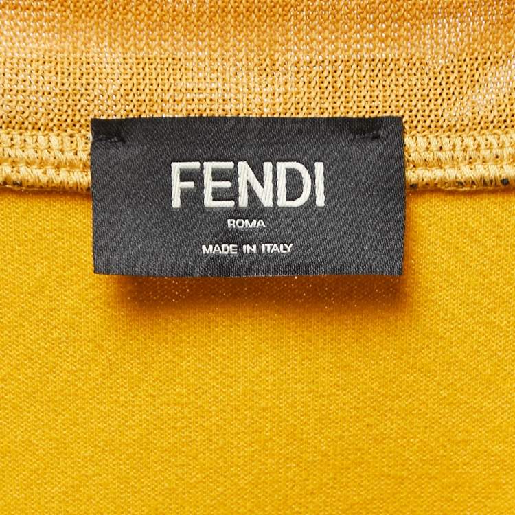 Pre Owned Fendi Yellow/White Knit V-Neck Half Sleeve T-Shirt L