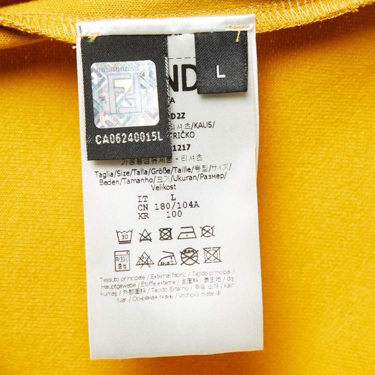 Pre Owned Fendi Yellow/White Knit V-Neck Half Sleeve T-Shirt L