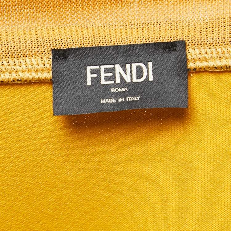 Pre Owned Fendi Yellow/White Knit V-Neck Half Sleeve T-Shirt L