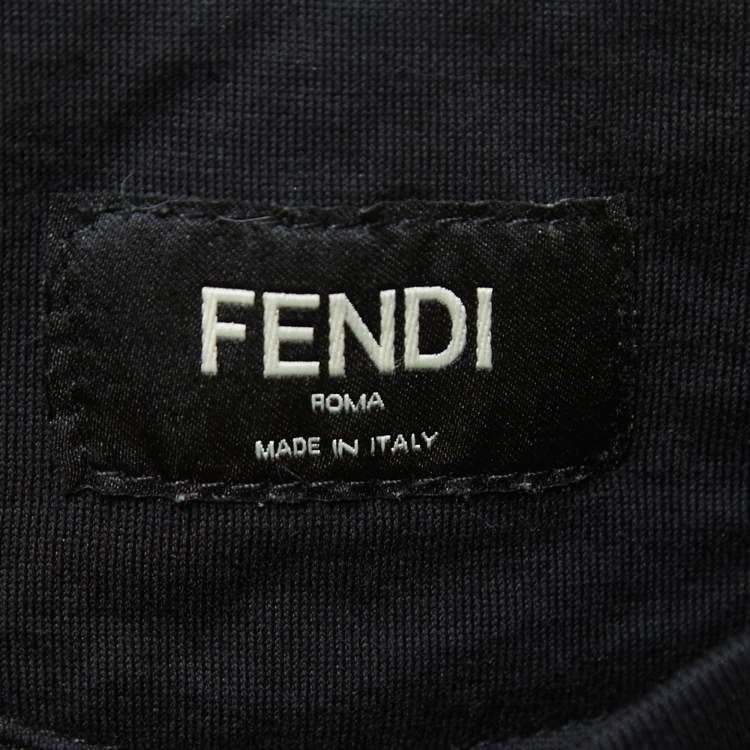 Pre Owned Fendi Black Sequined Cotton Crew Neck Half Sleeve T-Shirt XL