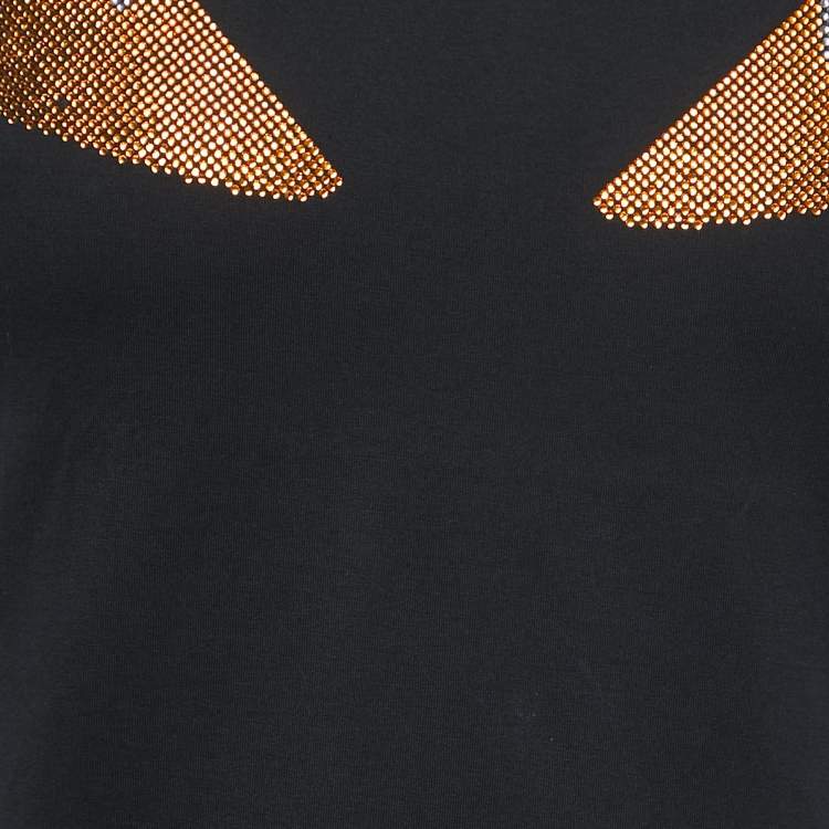 Pre Owned Fendi Black Sequined Cotton Crew Neck Half Sleeve T-Shirt XL