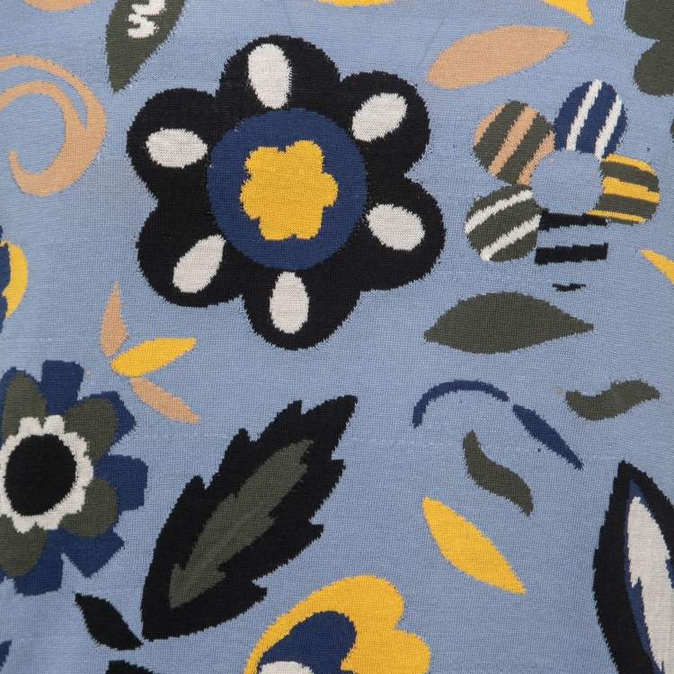 Pre Owned Fendi Blue Floral Jacquard Knit Long Sleeve Jumper L
