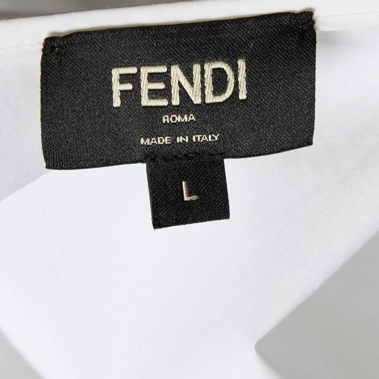 Pre Owned Fendi White Cotton Logo Pocket Detail T-Shirt L