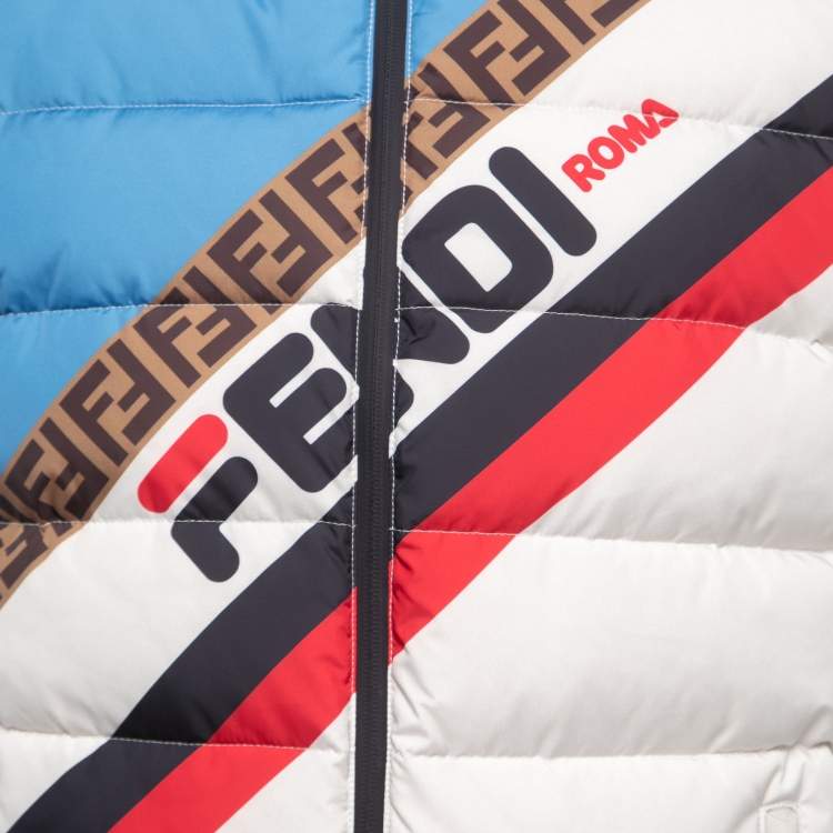 Pre Owned Fendi White Logo Mania Synthetic Colorblock Puffer Vest M
