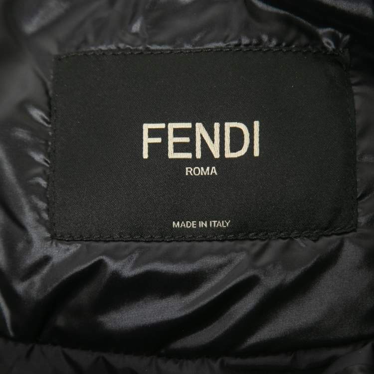 Pre Owned Fendi Black Nylon Logo Patch Sleeveless Puffer Vest L