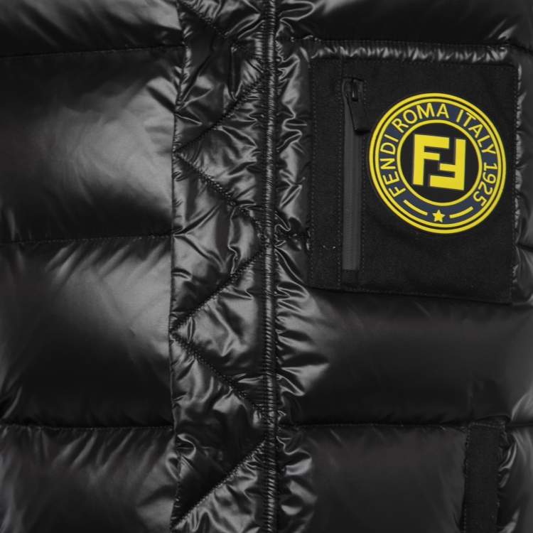 Pre Owned Fendi Black Nylon Logo Patch Sleeveless Puffer Vest L