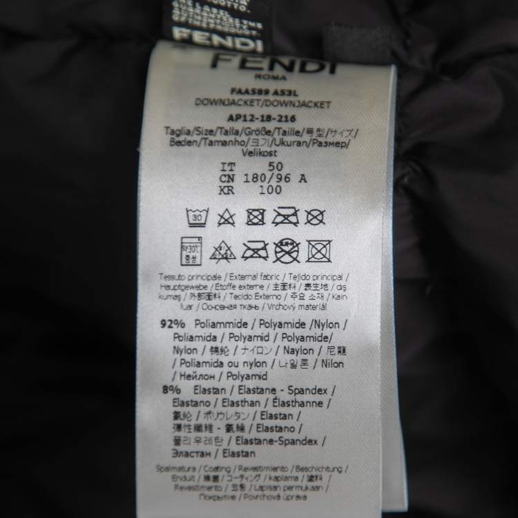 Pre Owned Fendi Black Logo Printed Nylon Hooded Down Jacket L