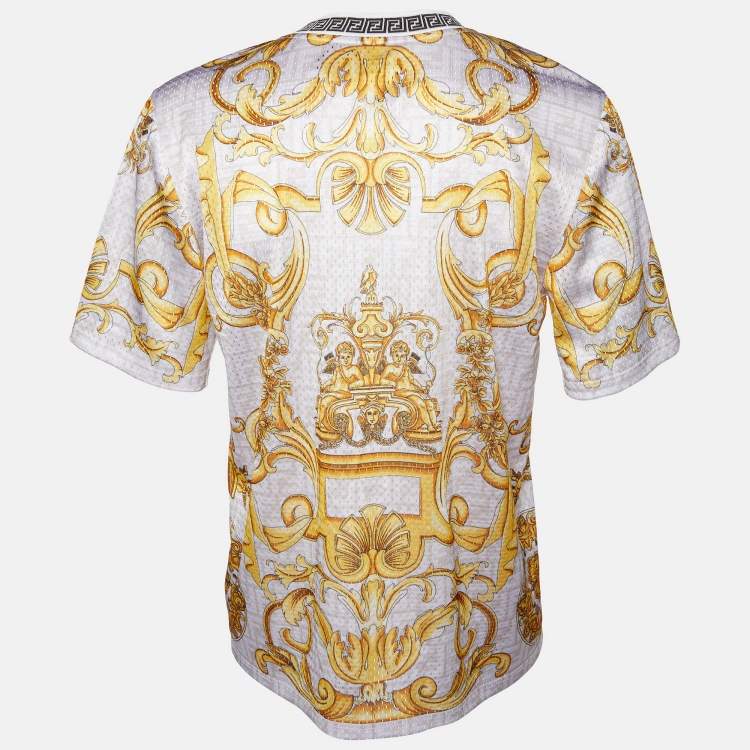 Pre Owned Fendace White Baroque Printed Perforated Knit Sweatshirt L