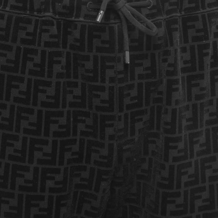 Pre Owned Fendi Black Cotton Zucca Monogram Jogger Pants L