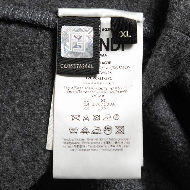 Pre Owned Fendi Grey Cashmere Blend Logo Tape Detail Hoodie XL
