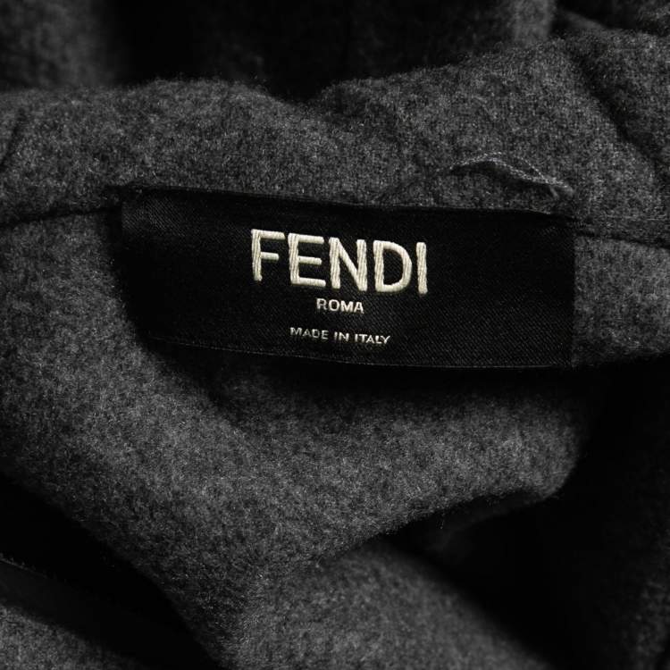 Pre Owned Fendi Grey Cashmere Blend Logo Tape Detail Hoodie XL