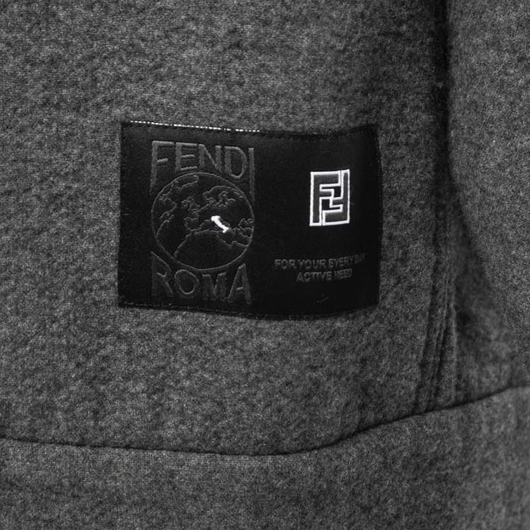Pre Owned Fendi Grey Cashmere Blend Logo Tape Detail Hoodie XL