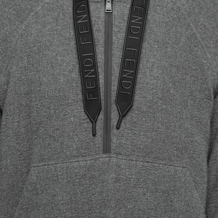 Pre Owned Fendi Grey Cashmere Blend Logo Tape Detail Hoodie XL