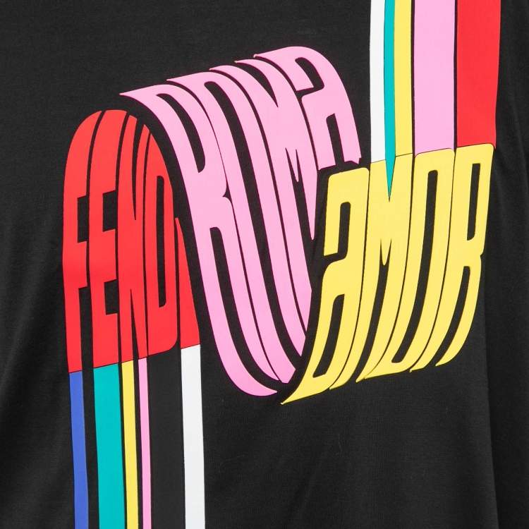 Pre Owned Fendi Black Cotton Roma Amore Graphic T-Shirt L