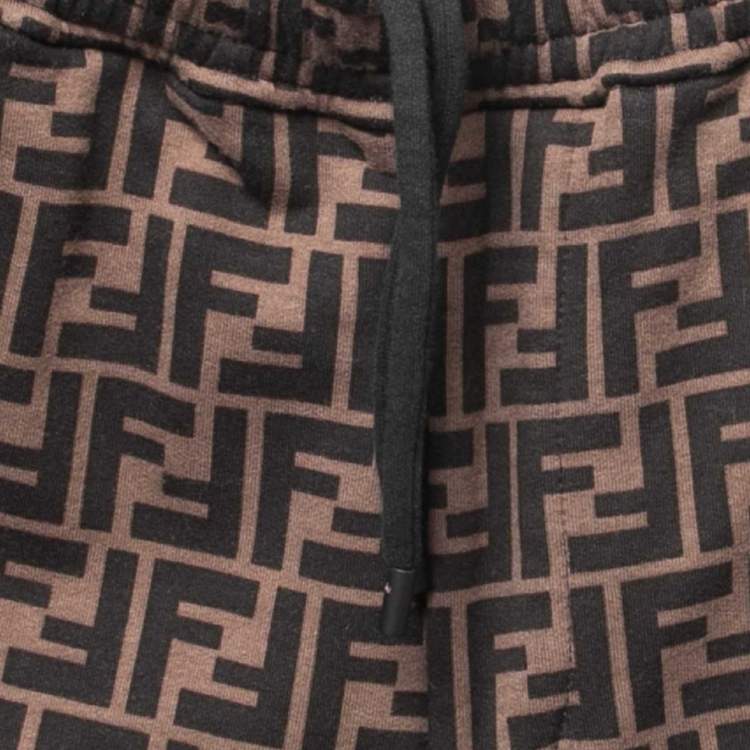 Pre Owned Fendi Brown Zucca Monogram Multicolor Stripe Detail Joggers XL