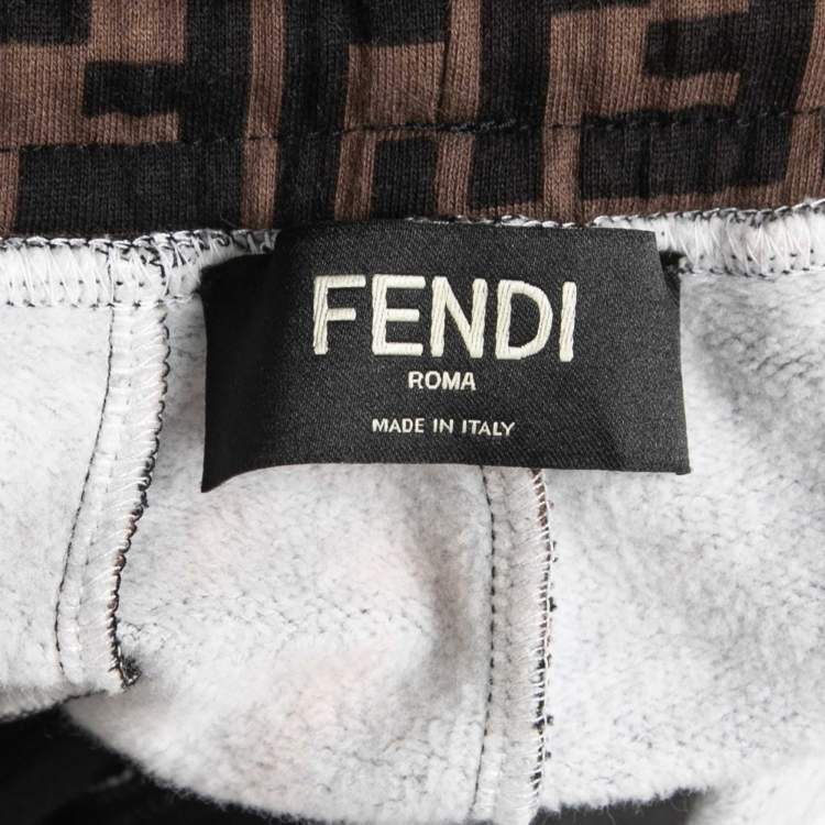 Pre Owned Fendi Brown Zucca Monogram Multicolor Stripe Detail Joggers XL
