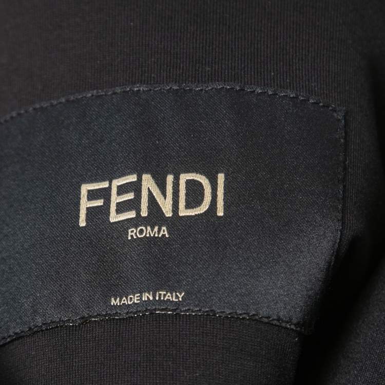 Pre Owned Fendi Black Logo Monogram velour Knit Hooded Sweatshirt XL
