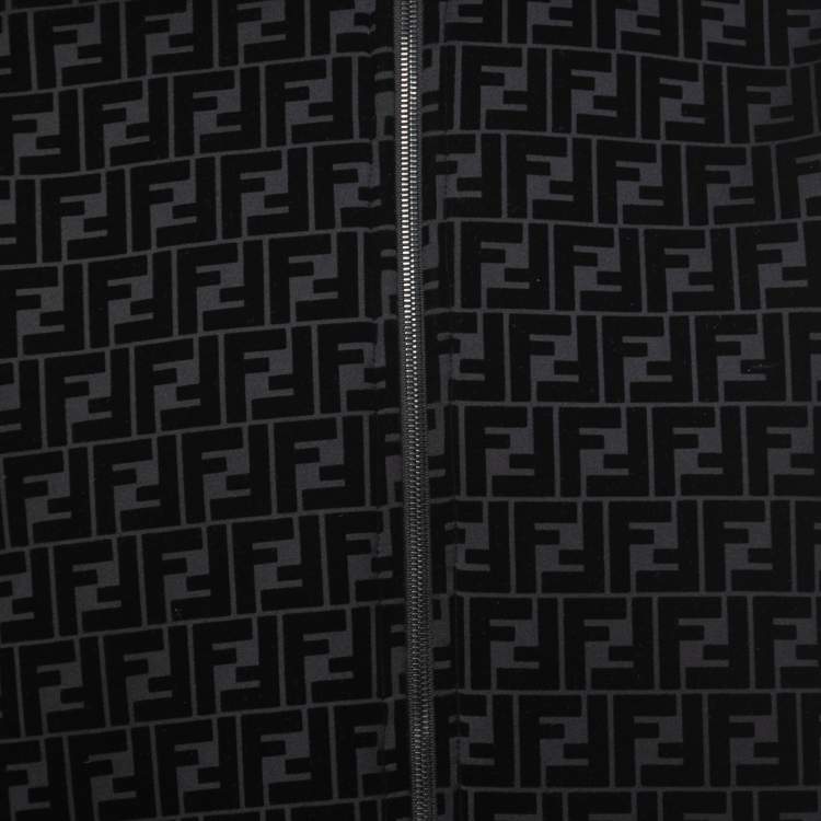 Pre Owned Fendi Black Logo Monogram velour Knit Hooded Sweatshirt XL