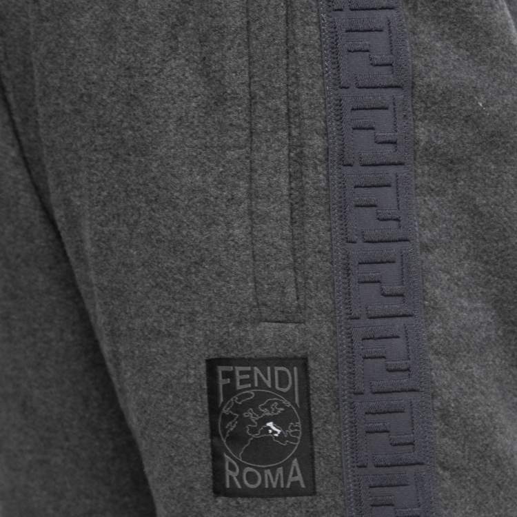 Pre Owned Fendi Grey Cashmere Blend Logo Strip Detail Pants L