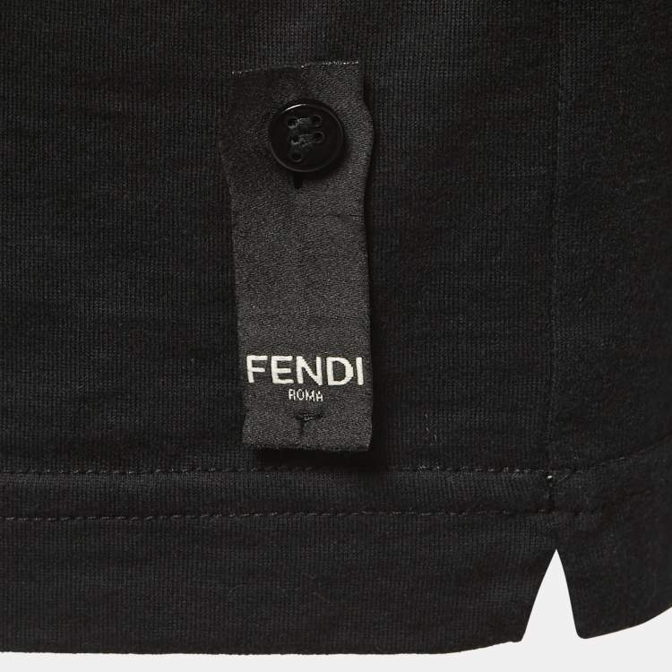 Pre Owned Fendi Black Cotton Spiked Eye Detail Crew Neck Half Sleeve T-Shirt 3XL