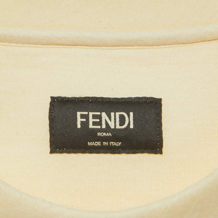 Pre Owned Fendi Light Yellow Frog Embroidered Knit Crew Neck Sweatshirt M