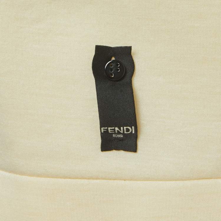 Pre Owned Fendi Light Yellow Frog Embroidered Knit Crew Neck Sweatshirt M