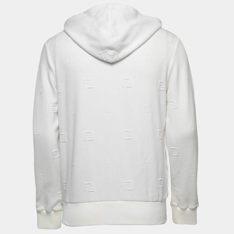 Pre Owned Fendi White FF Embroidered Jersey Knit Zip-Up Jacket S