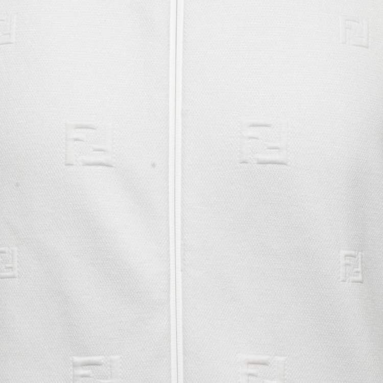Pre Owned Fendi White FF Embroidered Jersey Knit Zip-Up Jacket S