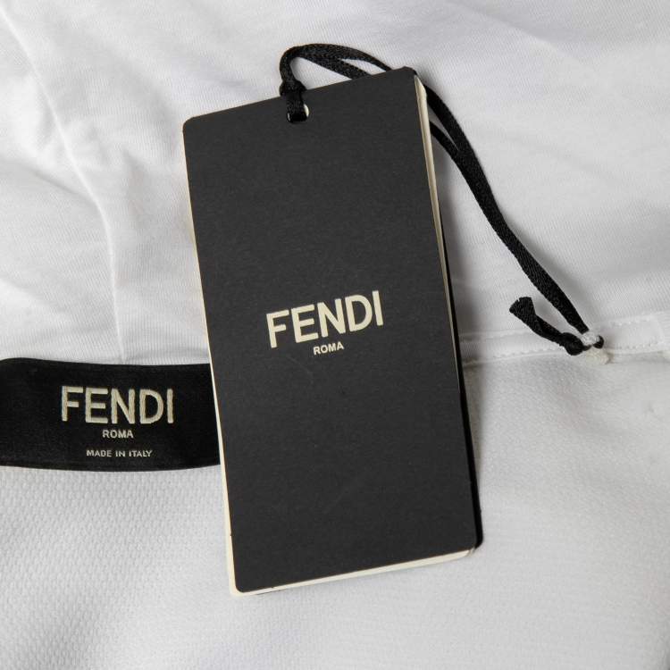 Pre Owned Fendi White FF Embroidered Jersey Knit Zip-Up Jacket S