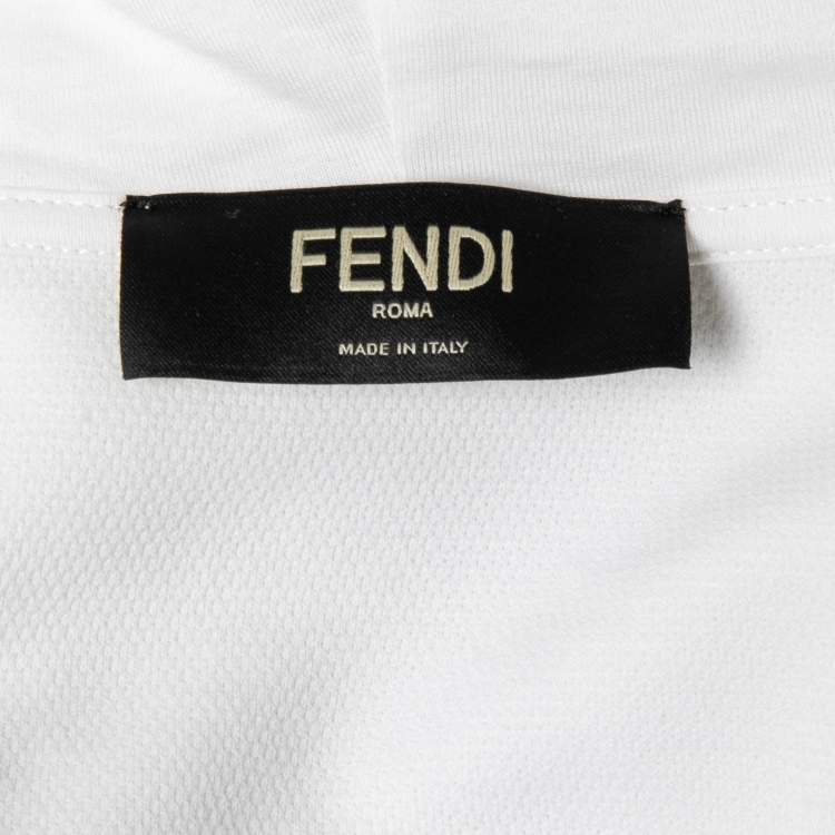 Pre Owned Fendi White FF Embroidered Jersey Knit Zip-Up Jacket S
