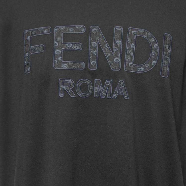 Pre Owned Fendi Black Logo Embroidered Cotton Half Sleeve T-Shirt XXL