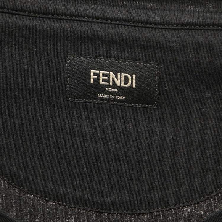 Pre Owned Fendi Black Logo Embroidered Cotton Half Sleeve T-Shirt XXL