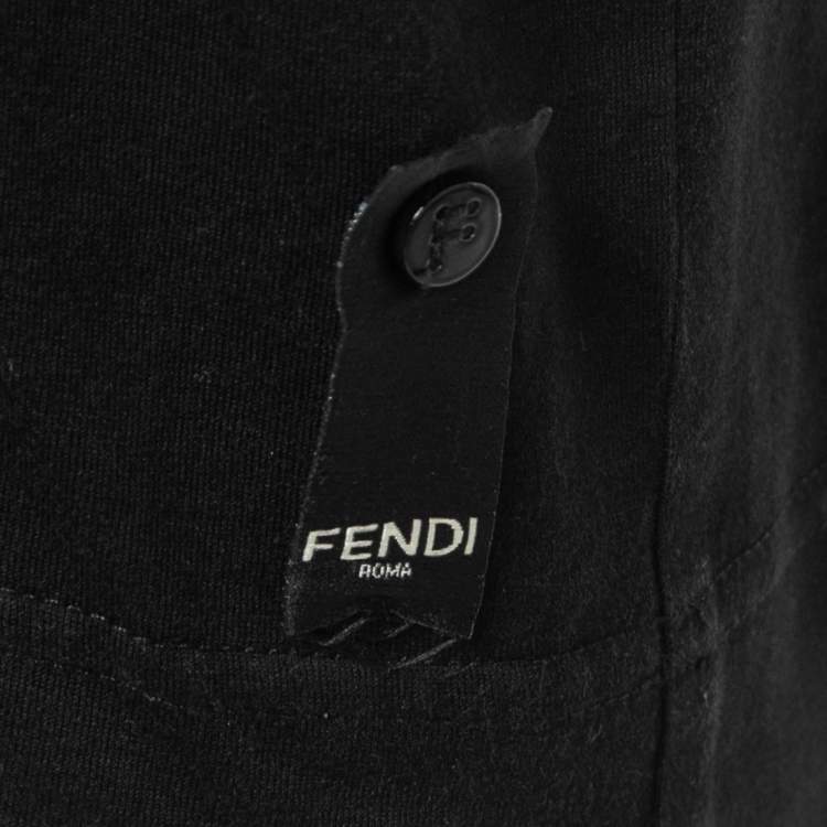 Pre Owned Fendi Black Logo Embroidered Cotton Half Sleeve T-Shirt XXL
