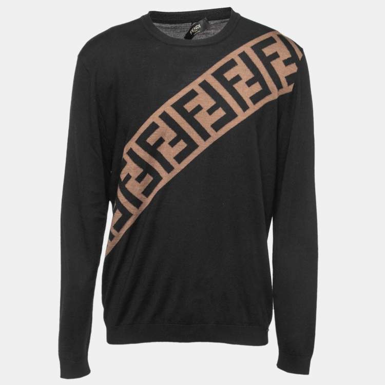 Fendi Black Logo Patterned Wool Pullover L Fendi | The Luxury Closet